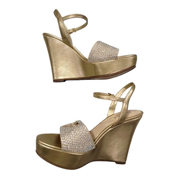Guess Gold Rhinestone Wedge Heels - Picture 1 of 6